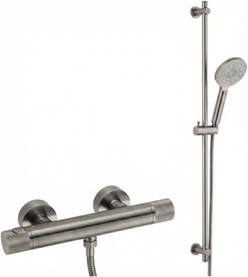 Ben Engraved Cross thermostatische doucheset 15cm met gravering en 3 straalsoorten gunmetal pvd-coating