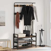 Kapstok met plank Gerookt eiken 95 x 34 x 184 cm Bewerkt hout - thumbnail