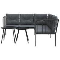 Loungeset met kussens staal en textileen zwart - thumbnail