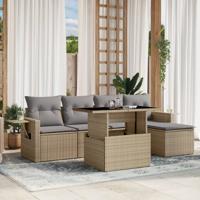 6-delige Loungeset met kussens poly rattan beige - thumbnail