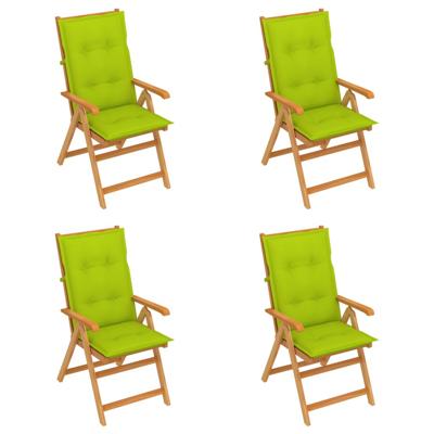 vidaXL Tuinstoelen 4 st met heldergroene kussens massief teakhout