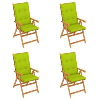 vidaXL Tuinstoelen 4 st met heldergroene kussens massief teakhout - thumbnail