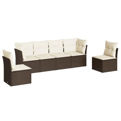 6-delige Loungeset met kussens poly rattan bruin - thumbnail