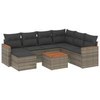 8-delige Loungeset met kussens poly rattan grijs - thumbnail