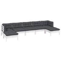 7-delige Loungeset met kussens grenenhout wit - thumbnail