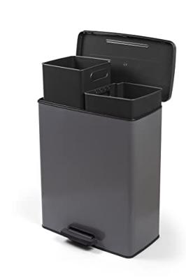 Duo Rechthoek Vuilnisbak - DECO BIN - CURVER - 52L (26+26L) - 49 x 32 x 61 cm - Antraciet - thumbnail