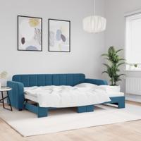 Slaapbank met onderschuifbed 80x200 cm fluweel blauw - thumbnail