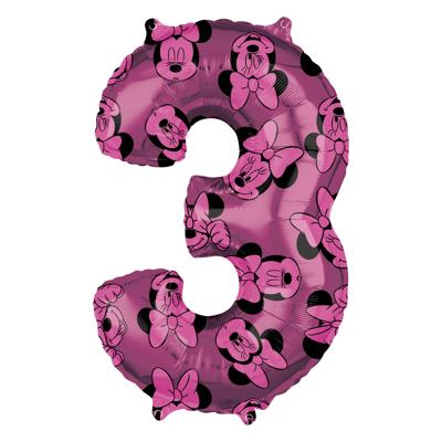 Folieballon Cijfer 3 Minnie Mouse Roze (66cm)