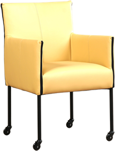 Gele leren moderne kuipstoel More - poot rond zwart met wiel - Toledo Leer Dessert (geel leer)