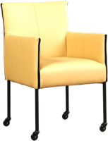 Gele leren moderne kuipstoel More - poot rond zwart met wiel - Toledo Leer Dessert (geel leer) - thumbnail
