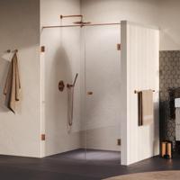 Brauer Void - Carving Nisdeur - 2-Delig - Helder Glas - 130 x 200 cm - Omkeerbaar - met Draaideur 60 cm - Aan Muur - incl. Glascoating - PVD Koper Geborsteld - thumbnail