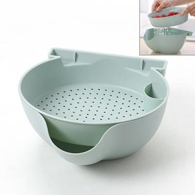 Keuken dubbele laag fruit Bowl wassen mand luie beugel snack noten Bowl (blauw)