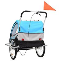 VidaXL Fietstrailer en kinderwagen 2-in-1 blauw en grijs - thumbnail