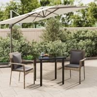 3-delige Tuinset met kussens poly rattan zwart en grijs - thumbnail