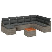 Tuinbankenset met kussen 9 pcs Grijs poly rattan - thumbnail