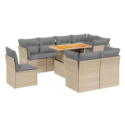 9-delige Loungeset met kussens poly rattan beige