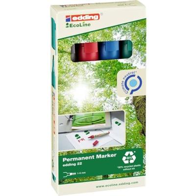 Edding 22 EcoLine 4-22-4 Permanent marker Zwart, Blauw, Rood, Groen Watervast: Ja
