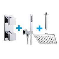Regendoucheset Inbouw Plafond Mila 30cm Vierkant Chroom Thermostaatkraan Handdouche - thumbnail
