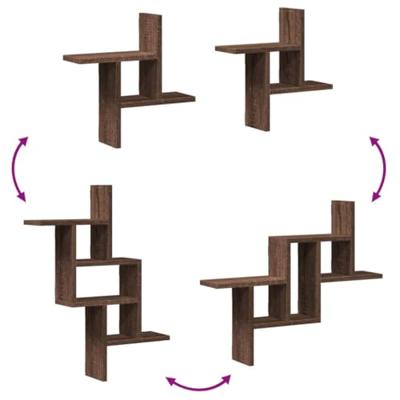 Wandschappen 2 st 38x12x38 cm bewerkt hout bruin eikenkleurig