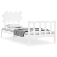 Bedframe met hoofdbord massief hout wit - thumbnail