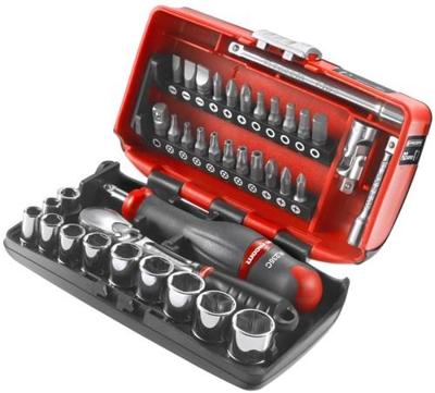 Facom compacte 1/4" doppenset 6-kant met ratel met stofdichte kop - rl.nano1