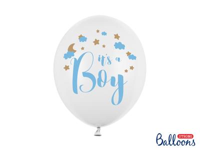 Pastel Puur Witte Ballonnen It's A Boy Blauw/Goud (6st)