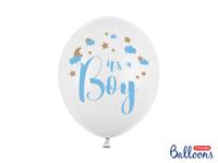 Pastel Puur Witte Ballonnen It's A Boy Blauw/Goud (6st) - thumbnail