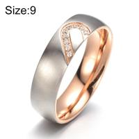 Mode Rhinestone liefde hart Splice paren ring fijne Titanium stalen ring voor mannen en vrouwen (goud met diamant US maat: 9) - thumbnail