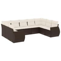 9-delige Loungeset met kussens poly rattan bruin - thumbnail