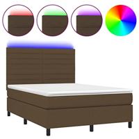 Boxspring met matras en LED stof donkerbruin 140x200 cm - thumbnail