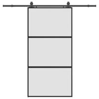Schuifdeur met beslagset 102,5x205 cm gehard glas zwart - thumbnail