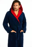 Marineblauwe badjas met capuchon - Xl-XXL - thumbnail