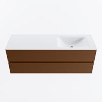 MONDIAZ VICA 140cm badmeubel onderkast Rust 2 lades. Wastafel CLOUD rechts zonder kraangat, kleur Talc. - thumbnail