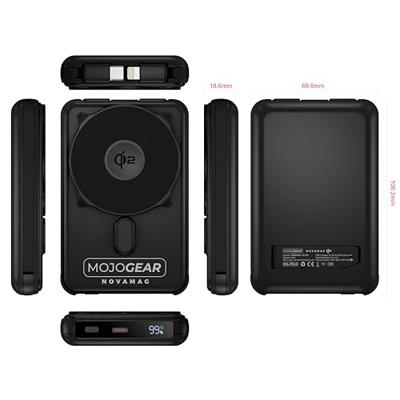 MOJOGEAR NovaMag All-in-1 Powerbank 10.000 mAh - Draadloos Qi2 & ingebouwde kabels - Zwart