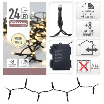 S.I.A. Batterij Kerstverlichting 1.8M 24 LED's IP44 + Timer - thumbnail