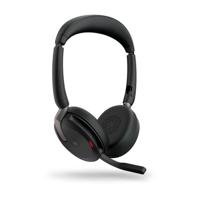Jabra Evolve2 65 Flex Link380a MS + Ladepad On Ear headset Bluetooth Stereo Zwart Noise Cancelling Headset, Microfoon uitschakelbaar (mute), Volumeregeling, - thumbnail