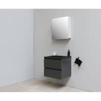 On-Line Badkamermeubelset - 60 cm - Voorgemonteerd - Ladestructuur - Acryl Wastafel - zonder Kraangat - Spiegelkast - Mat Antraciet - thumbnail