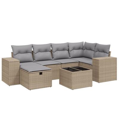 6-delige Loungeset met kussens poly rattan gemengd beige