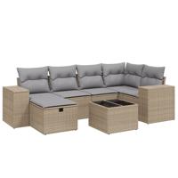 6-delige Loungeset met kussens poly rattan gemengd beige - thumbnail