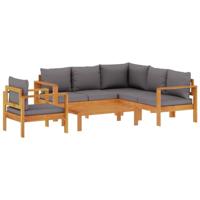 5-delige Loungeset met kussens massief acaciahout - thumbnail