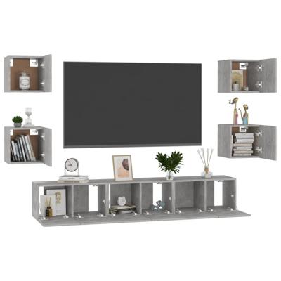 7-delige Tv-meubelset bewerkt hout betongrijs - thumbnail