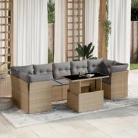 8-delige Loungeset met kussens poly rattan beige - thumbnail