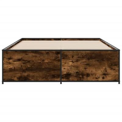 Bedframe bewerkt hout metaal gerookt eikenkleurig 135x190 cm