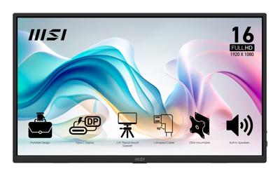 MSI pro mp165 e6 15.6" monitor (zwart, hdmi, 2x usb-c)