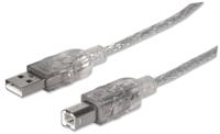 Manhattan 340458 USB-kabel USB 2.0 USB-A stekker, USB-B stekker 3.00 m Zilver - thumbnail