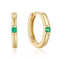 Elenza Goudkleurige Hoepel Oorbellen met Groene Zirkonia - thumbnail