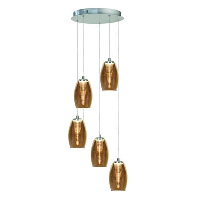 Highlight HanglampNebula nikkel rond 5-lichts amber glas - H5432.28