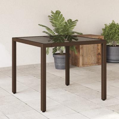 Tuintafel met glazen blad 90x90x75 cm poly rattan bruin - thumbnail