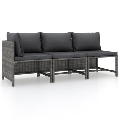 3-delige Loungeset met kussens poly rattan grijs 3-delige Loungeset met kussens poly rattan grijs