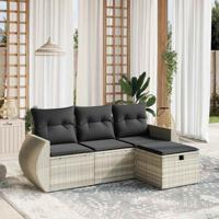 4-delige Loungeset met kussens poly rattan lichtgrijs - thumbnail